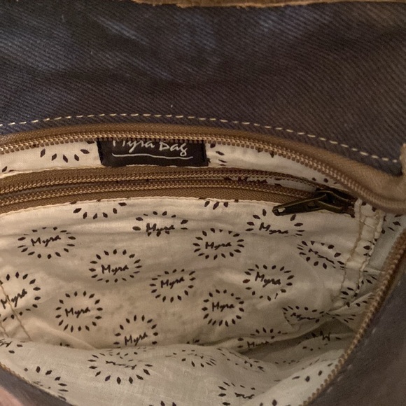 MYRA Shoulder Bag Adjustable Strap, Fabric, Leather, Green Khaki Canvas - Picture 4 of 7